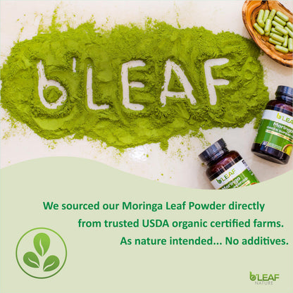 B’Leaf Nature Pure Organic Moringa Oleifera Leaf Powder Capsules 1000mg - Immune