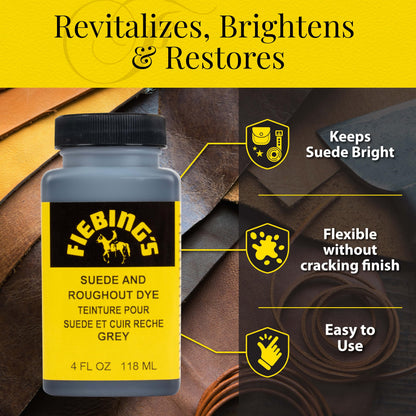 Fiebing's Black Suede Dye (4 oz) - Recolor, Brighten & Restore Suede & Roughout Leather Shoes, Furniture, Purse - Includes Wool Dauber for Easy Application - Flexible When Dry, Won't Crack or Peel