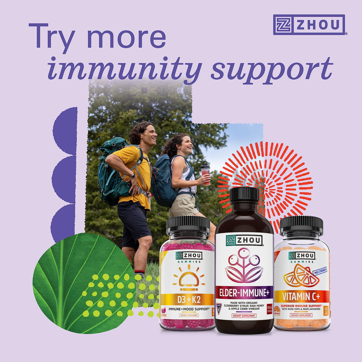 Zhou Nutrition Elder-Mune Sambucus Elderberry Gummies with Zinc and Vitamin C