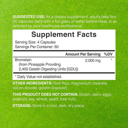 Bromelain Supplement 2,000mg Per Serving, 240 Capsules – Natural Proteolytic Enzymes from Fresh Pineapple – Supports Nutrient Digestion