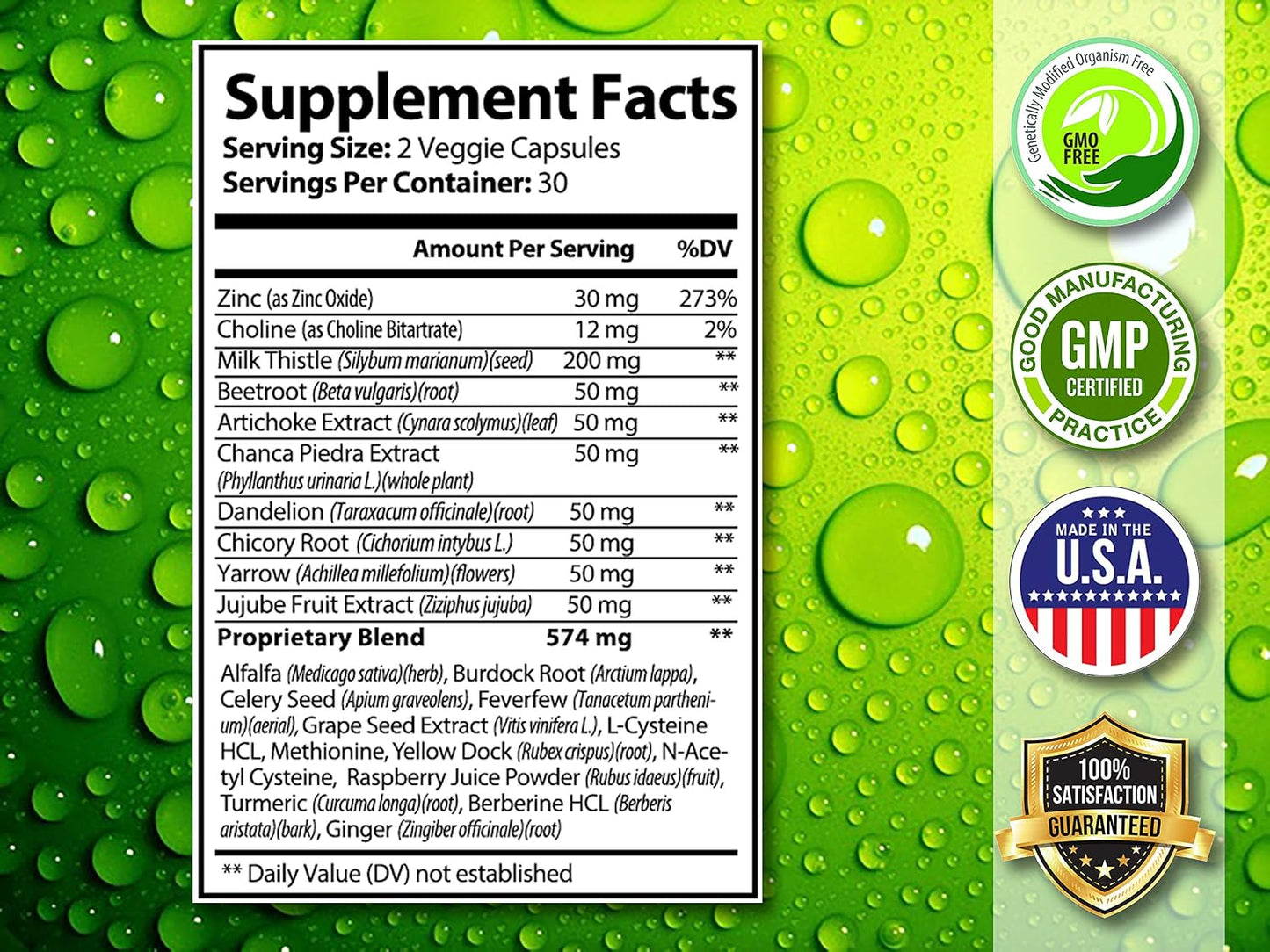 Liver Support Formula - 22 Herbs Support Supplement: Milk Thistle Extract, Silymarin, N-Acetyl Cysteine, Beetroot, Artichoke, Dandelion, Chicory. 60 Capsules 30 Day Supply
