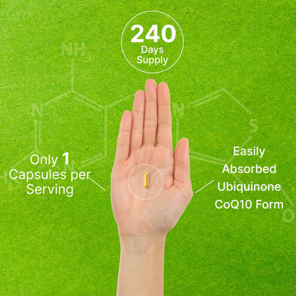 CoQ10 100mg, 240 Capsules – with Omega 3 Fatty Acid 100mg – Bioavailable Coenzyme