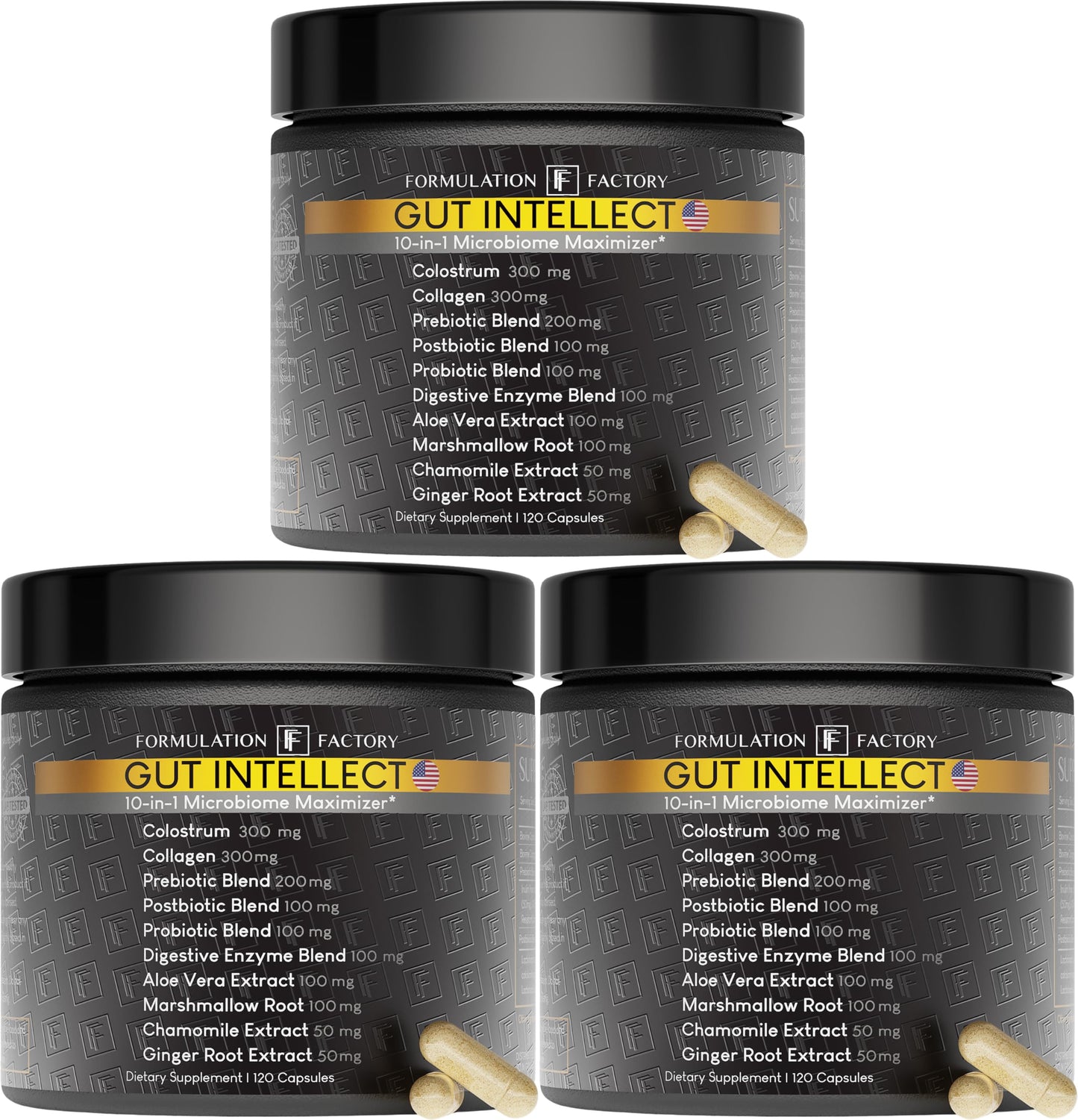 Formulation Factory Probiotics for Women & Men - Gut Intellect 10-in-1 Digestive Enzymes with Prebiotics and Postbiotics - Total Gut Health Supplement - 120 Capsules, 2 Month Supply