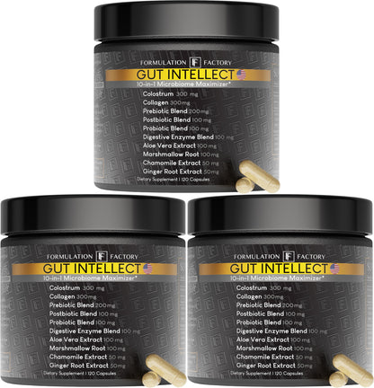 Formulation Factory Probiotics for Women & Men - Gut Intellect 10-in-1 Digestive Enzymes with Prebiotics and Postbiotics - Total Gut Health Supplement - 120 Capsules, 2 Month Supply