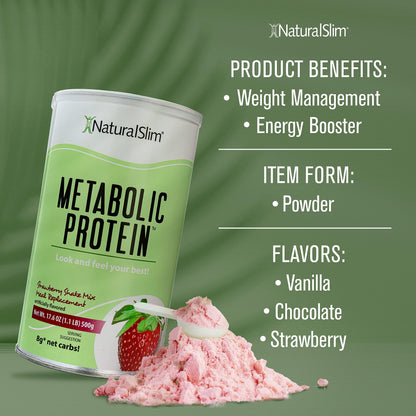 NaturalSlim Metabolic Whey Protein Powder Strawberry – Low Carb, Meal Replacement