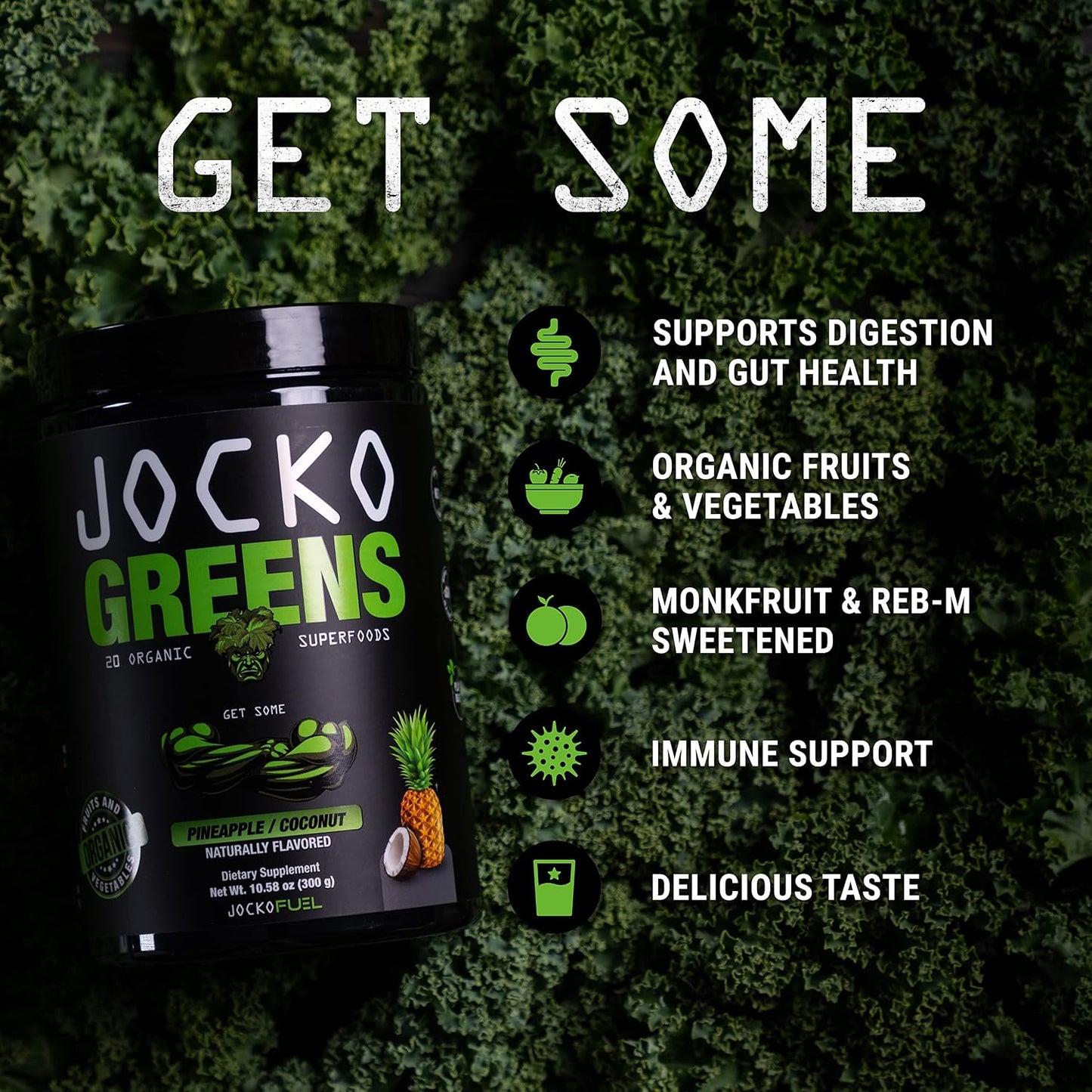 Jocko Fuel Daily Greens Powder - Premium Organic Greens Superfood Powder for Gut Health, Digestion, Bloating, Immune Support with Spirulina, Chlorella, Digestive Enzymes, & Probiotics - 30 Servings