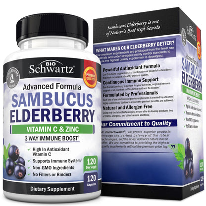 Elderberry Capsules with Zinc and Vitamin C for Adults, 60 Count