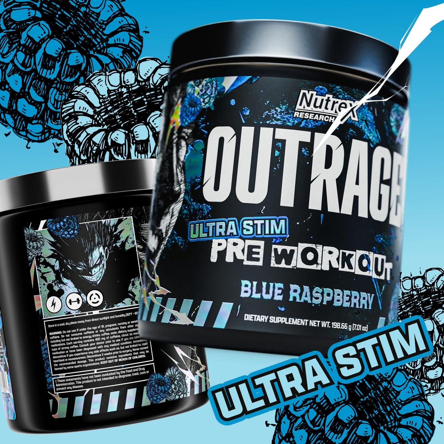 Outrage Ultra HIGH STIM Pre-Workout Powder for Men | 400mg Caffeine, L-Citrulline, Beta-Alanine, Creatine | Extreme Energy, Focus, Strength & Endurance (30 Servings, Strawberry Watermelon)