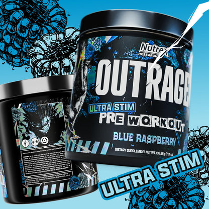 Outrage Ultra HIGH STIM Pre-Workout Powder for Men | 400mg Caffeine, L-Citrulline, Beta-Alanine, Creatine | Extreme Energy, Focus, Strength & Endurance (30 Servings, Strawberry Watermelon)
