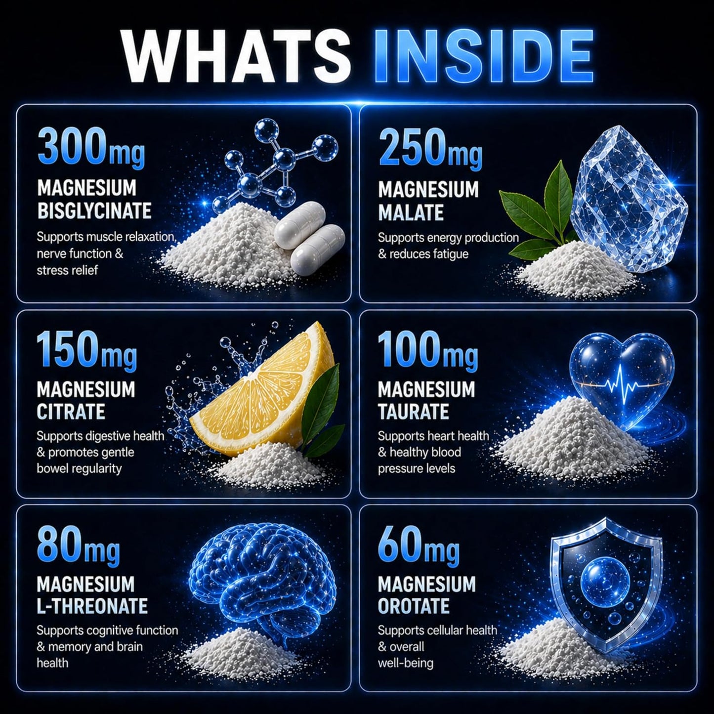 Magnesium Glycinate Complex, 120 Vegan Capsules, 9-in-1 Formula with 6 Advanced Forms, Supports Muscle Performance, Maximum Absorption