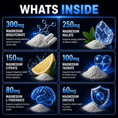 Magnesium Glycinate Complex, 120 Vegan Capsules, 9-in-1 Formula with 6 Advanced Forms, Supports Muscle Performance, Maximum Absorption