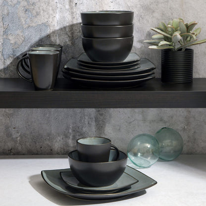 Gibson Soho Lounge Square Reactive Glaze Stoneware Dinnerware Set, Service for 4