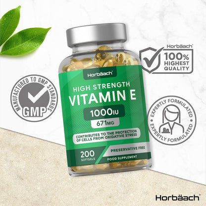 Vitamin E Capsules 1000iu | 200 Count | High Strength Vitamin E as DL-Alpha Tocopheryl