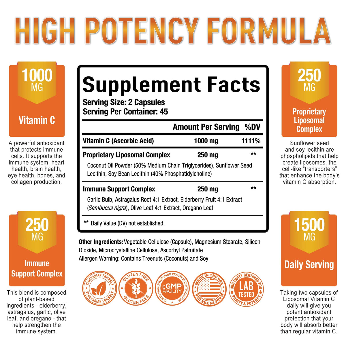 Premium Liposomal Vitamin C Supplement - High Absorption, Fat Soluble Ascorbic Acid