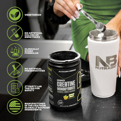 NutraBio Pure Micronized Creatine Monohydrate Powder Supplement, Unflavored, (300 g) - Supports Bulk Muscle Energy, Recovery, and Strength - HPLC Tested Creatine Powder Supplement for Men and Women