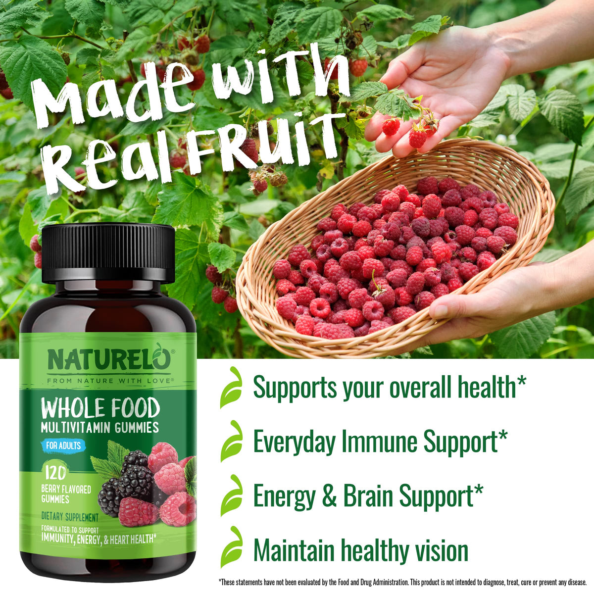 NATURELO Whole Food Vitamin Gummies for Adults - Chewable Gummy Multivitamin