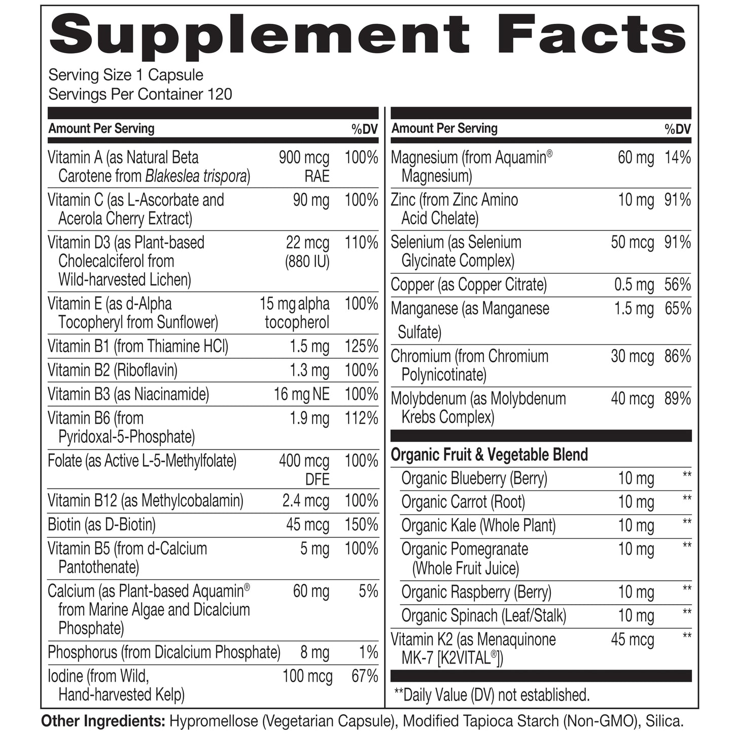 NATURELO One Daily Multivitamin for Women 50+ (Iron Free) - Menopause Support for Women Over 50 - Whole Food Supplement - Non-GMO - No Soy - 60 Capsules - 2 Month Supply