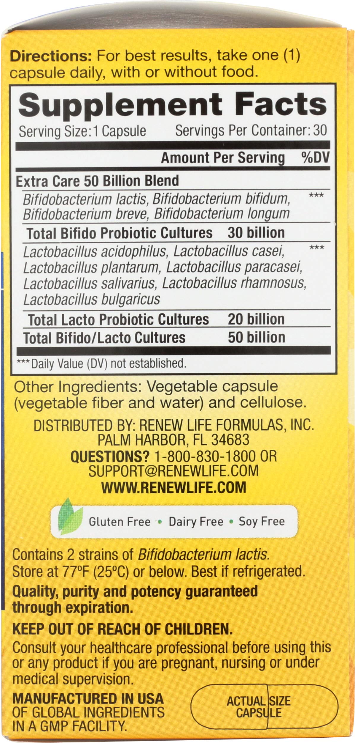 Renew Life Extra Care Digestive Probiotic 50 Billion CFU | 90 Vegetarian Capsules | Supports Digestive, Immune & Respiratory Health | Dairy, Soy and Gluten Free Supplement