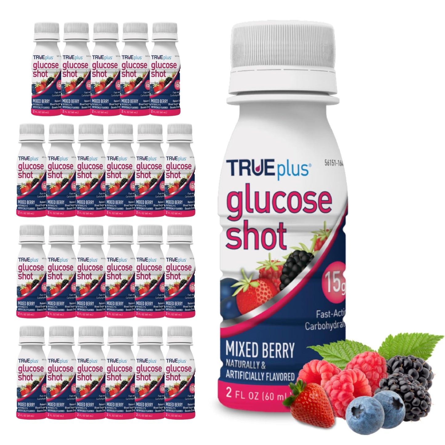 TRUEplus Glucose Shot, 15g Carbohydrates, Mixed Berry Flavor, 6 Pack | 15g Fast-Acting Carbohydrates, Fat Free, Gluten Free, Boosts Energy, Great Tasting and Easy to Use