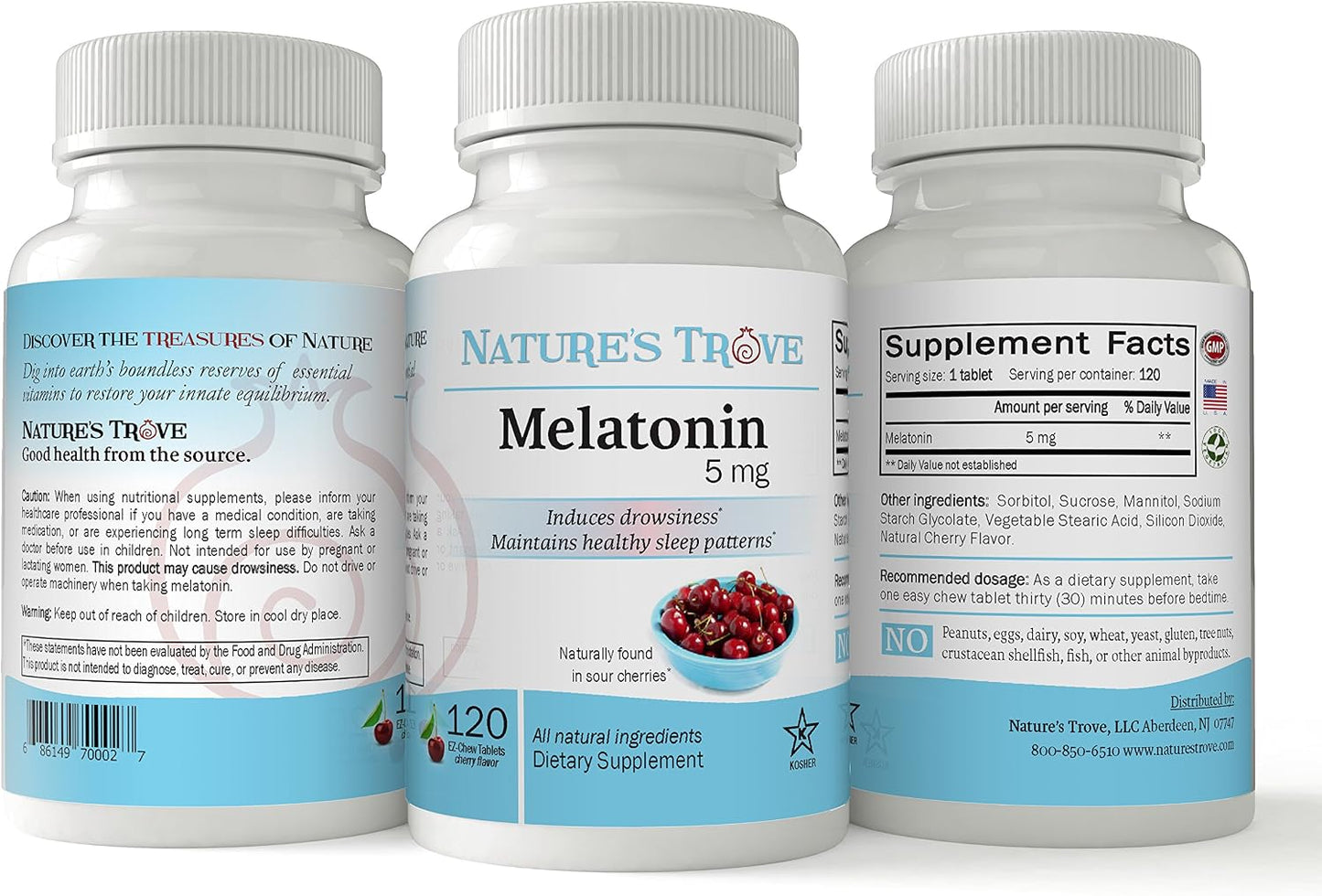 Nature's Trove Melatonin 5mg 120 EZ Chew Tablets Cherry Flavor