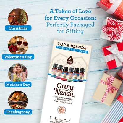 GuruNanda Essential Oil Blends (Set of 6) - 100% Natural Essential Oil Set, Aromatherapy