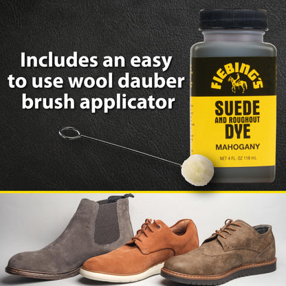 Fiebing's Black Suede Dye (4 oz) - Recolor, Brighten & Restore Suede & Roughout Leather Shoes, Furniture, Purse - Includes Wool Dauber for Easy Application - Flexible When Dry, Won't Crack or Peel