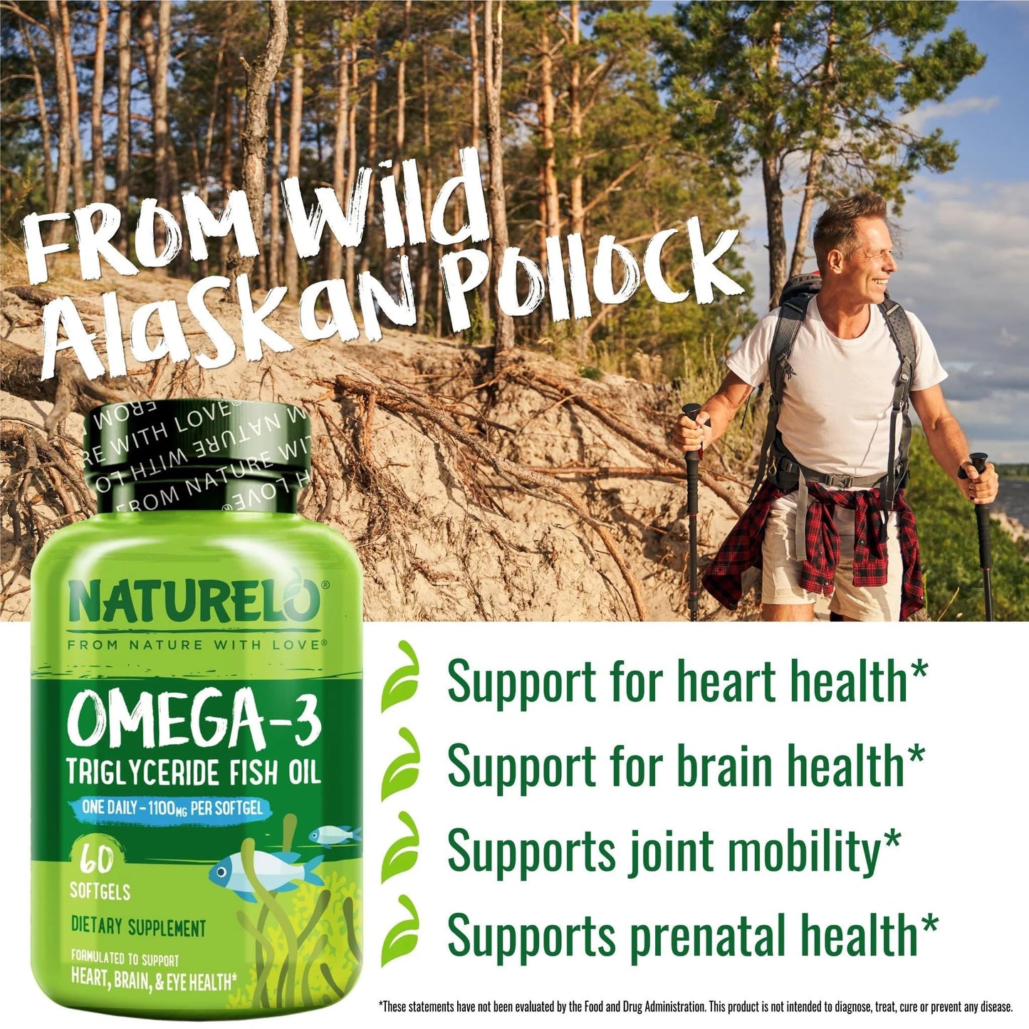 NATURELO Burpless Omega 3 Fish Oil Supplement - 1100mg Triglyceride Omega-3, EPA + DHA, Liquid Fish Oil for Heart, Eye, Brain, Joint Health - 120 Softgels, 4 Months Supply