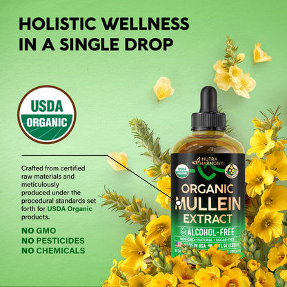 Mullein Drops for Lungs - USDA Organic Liquid - Mullein Leaf Extract Supplement - for Women & Men - Lung & Bronchial Cleanse for Smokers - Respiratory Health Support - As Tincture, Tea, Pills - 4 oz