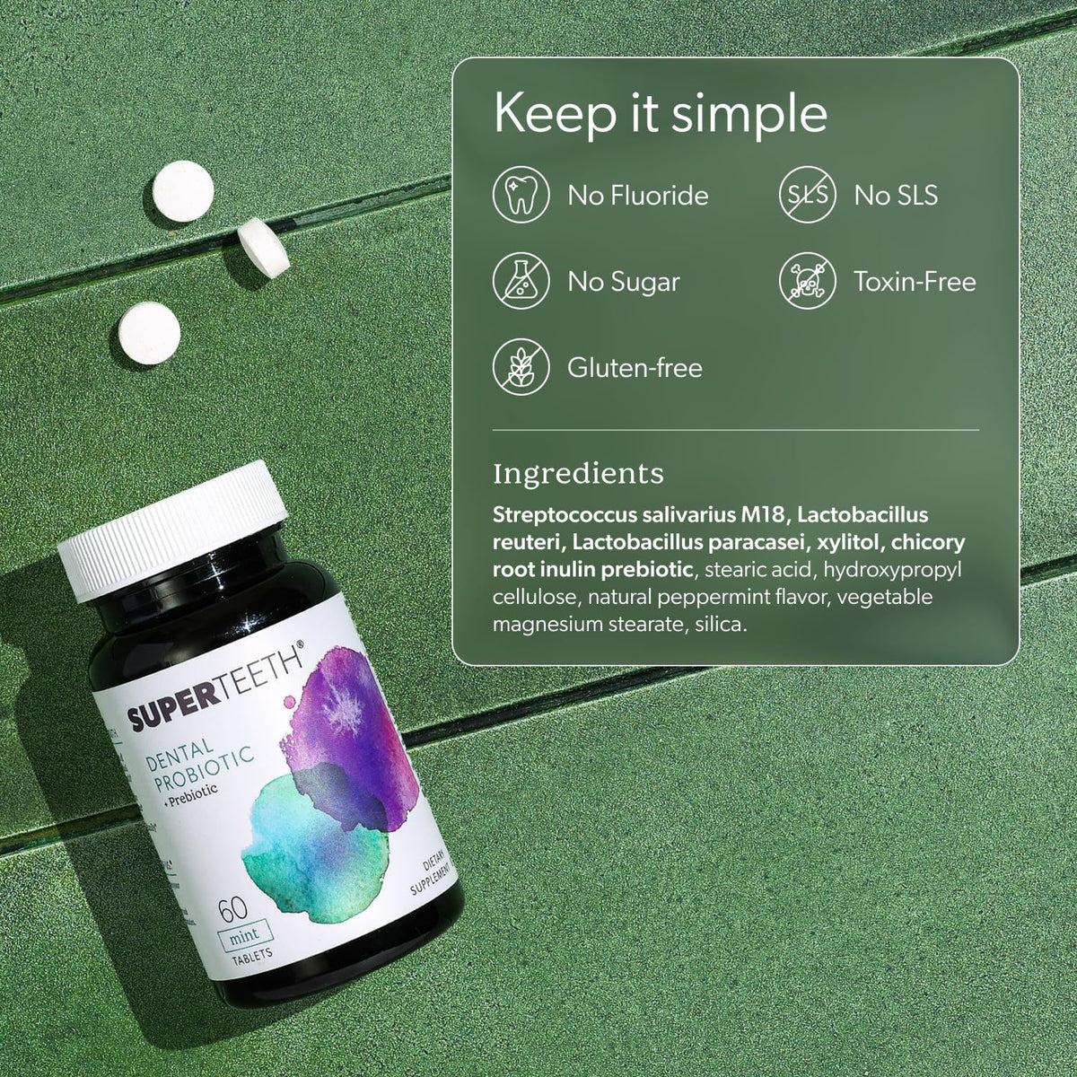 SUPER TEETH Oral Probiotics for Bad Breath & Cavities - Mint Flavored