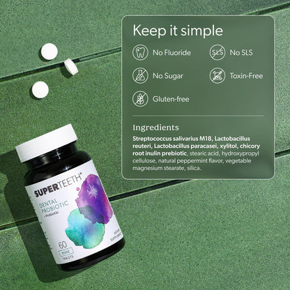 SUPER TEETH Oral Probiotics for Bad Breath & Cavities - Mint Flavored