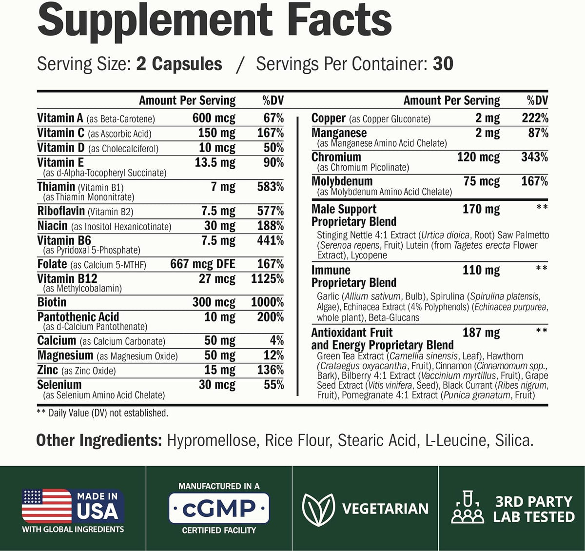 Multivitamin for Men – Methylated Multivitamin – Daily Wellness – 60 Caps