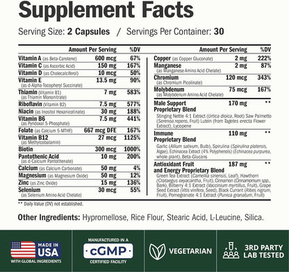 Multivitamin for Men – Methylated Multivitamin – Daily Wellness – 60 Caps