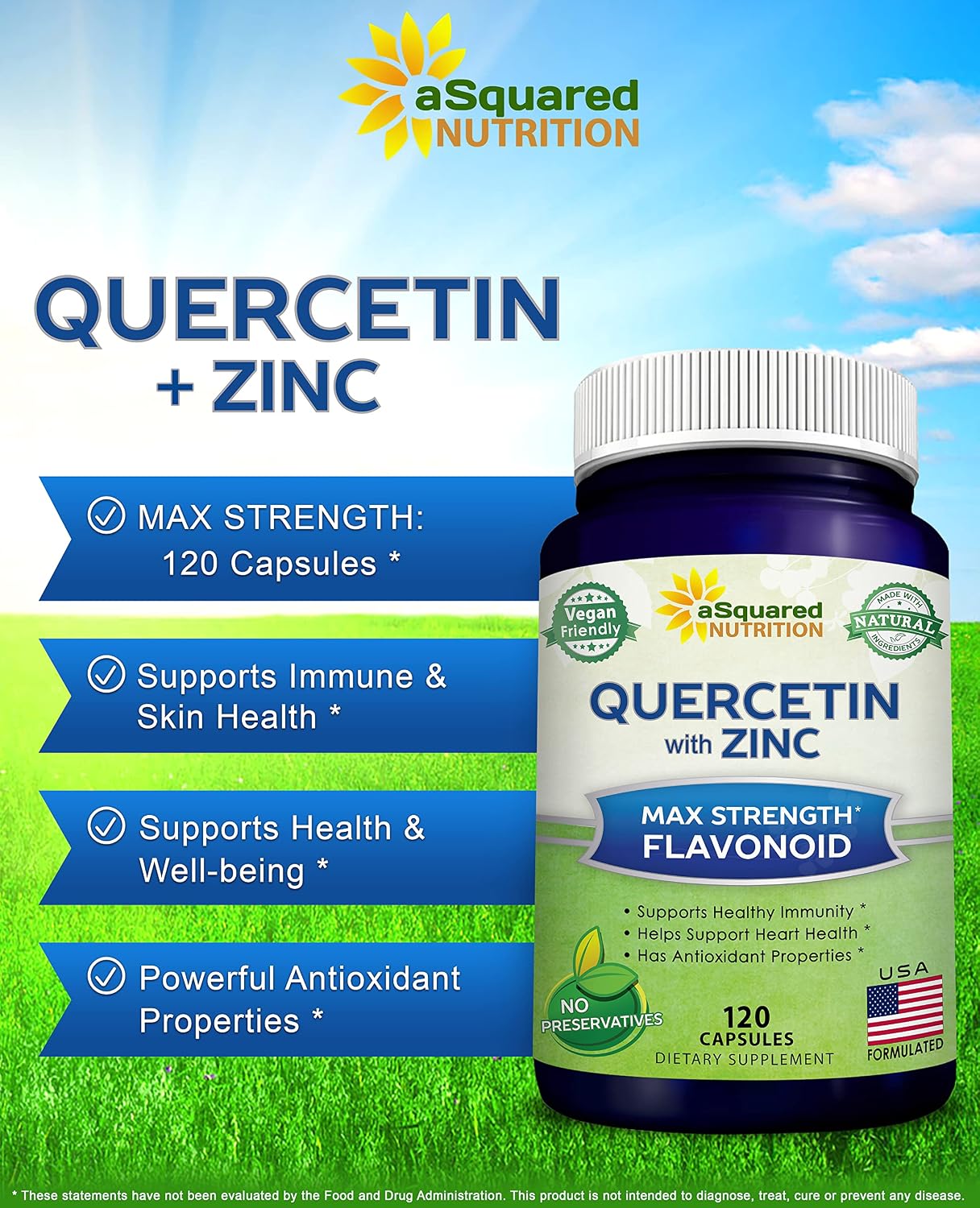 Quercetin with Zinc Supplement - 1000mg Per Serving - 120 Capsules | Quercetin Dihydrate with Zinc & Black Elderberry - Max Strength Powder Complex Pills to Help Improve Immune Response