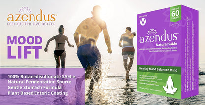 Azendus Mood 400mg 2-Boxes of S-Adendosylmethionine Butanedisulfonate (SAM-e) 120 Enteric Coated Tablets - Vegan, Gluten Free, Soy Free