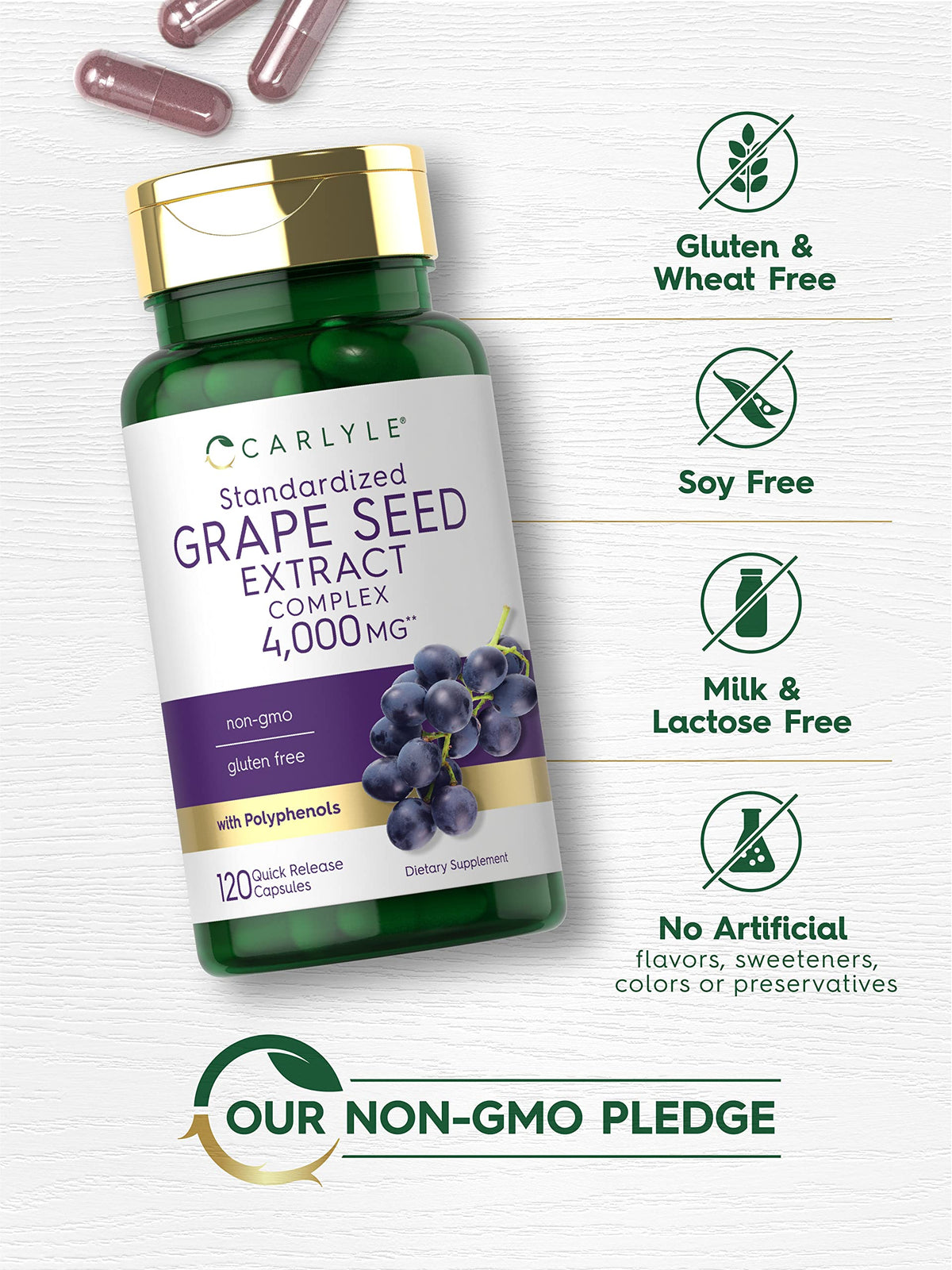 Carlyle Grape Seed Extract 4,000mg | 120 Quick Release Capsules | Standardized Extract