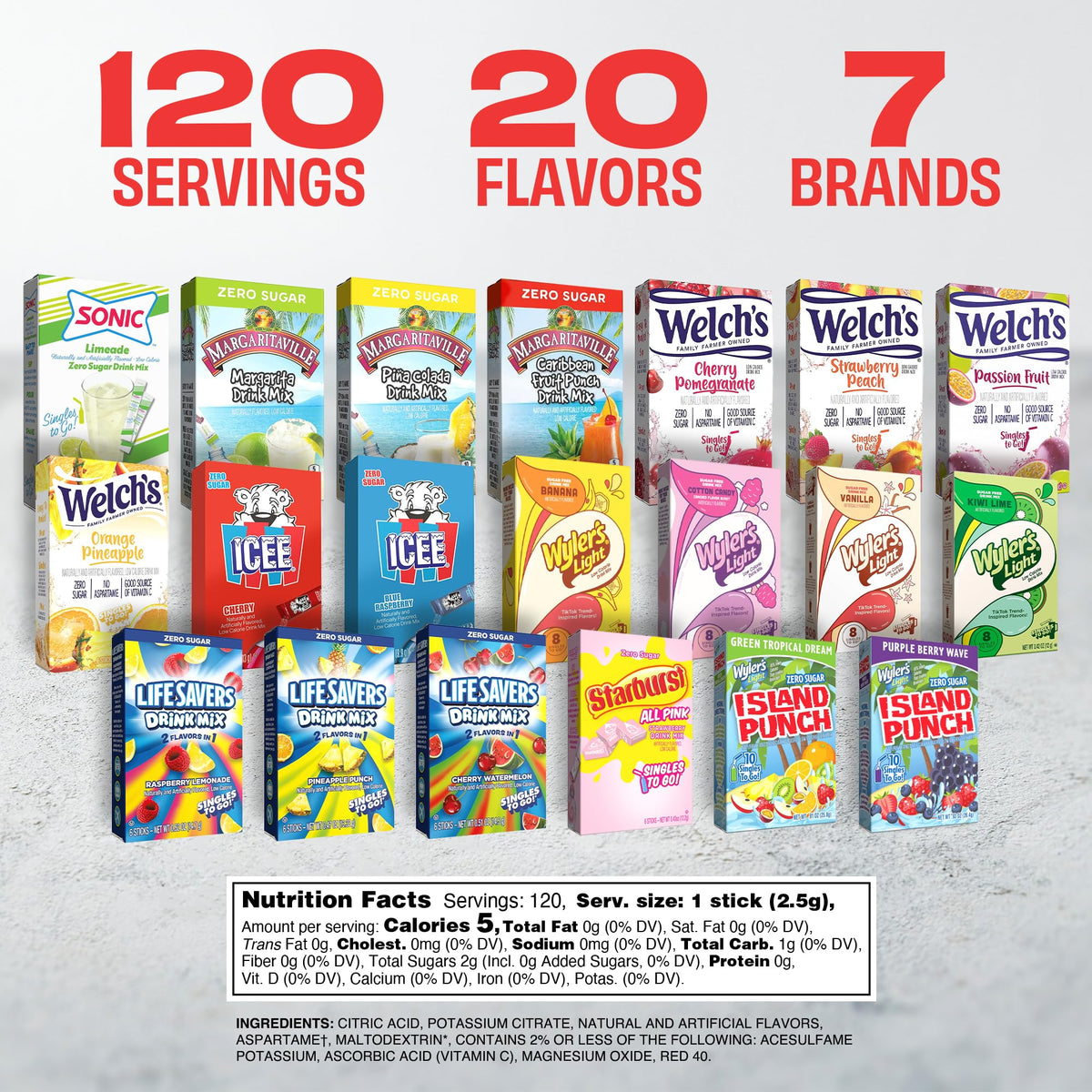 Singles To Go! 120ct Variety Pack - 20 Flavors Sugar Free Drink Mix Packets