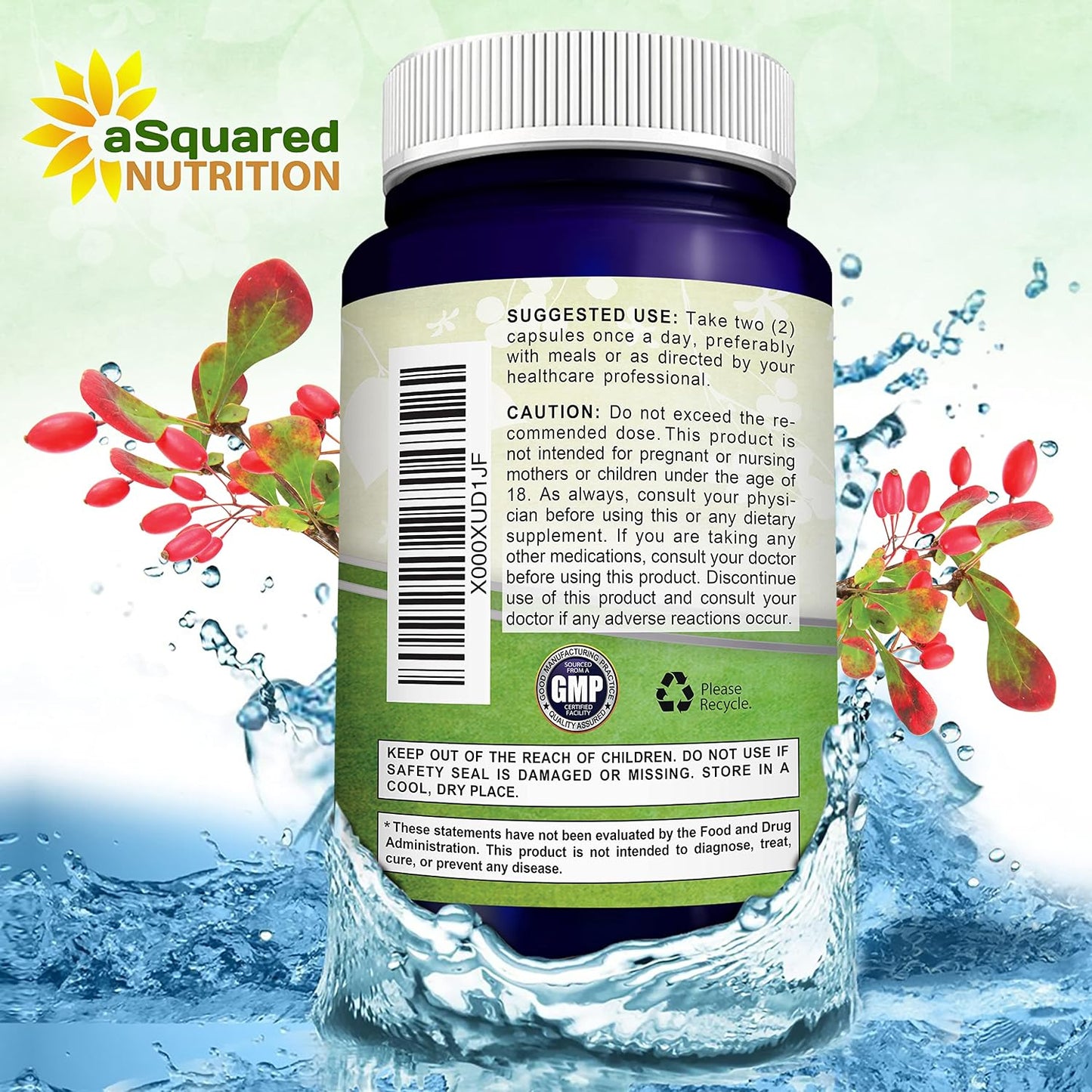 aSquared Nutrition Pure Berberine 1000mg Supplement - 180 Veggie Capsules, Natural Berberine Hydrochloride HCL Plus, Max Strength 1000 mg (2X 500mg), Potent Berberine Vegan Extract