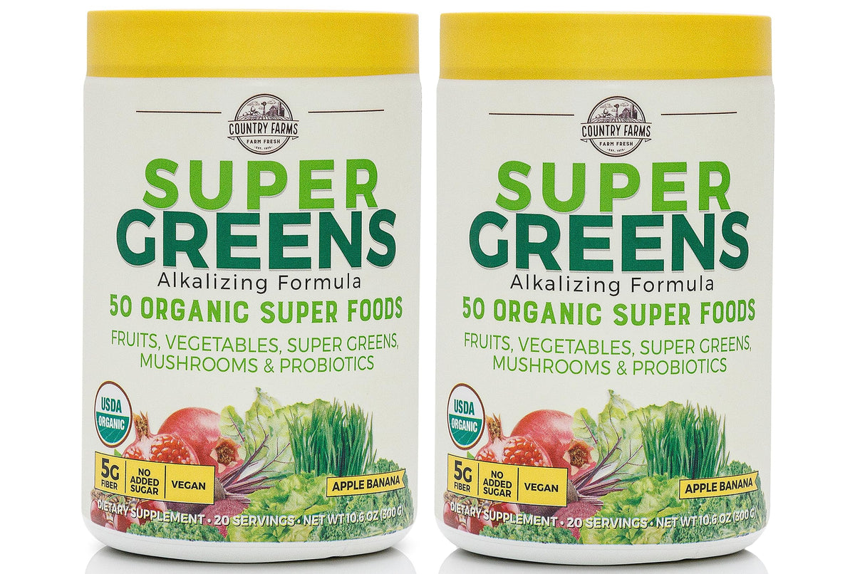 COUNTRY FARMS Super Greens Apple Banana Powder Smoothie, Organic Super Foods