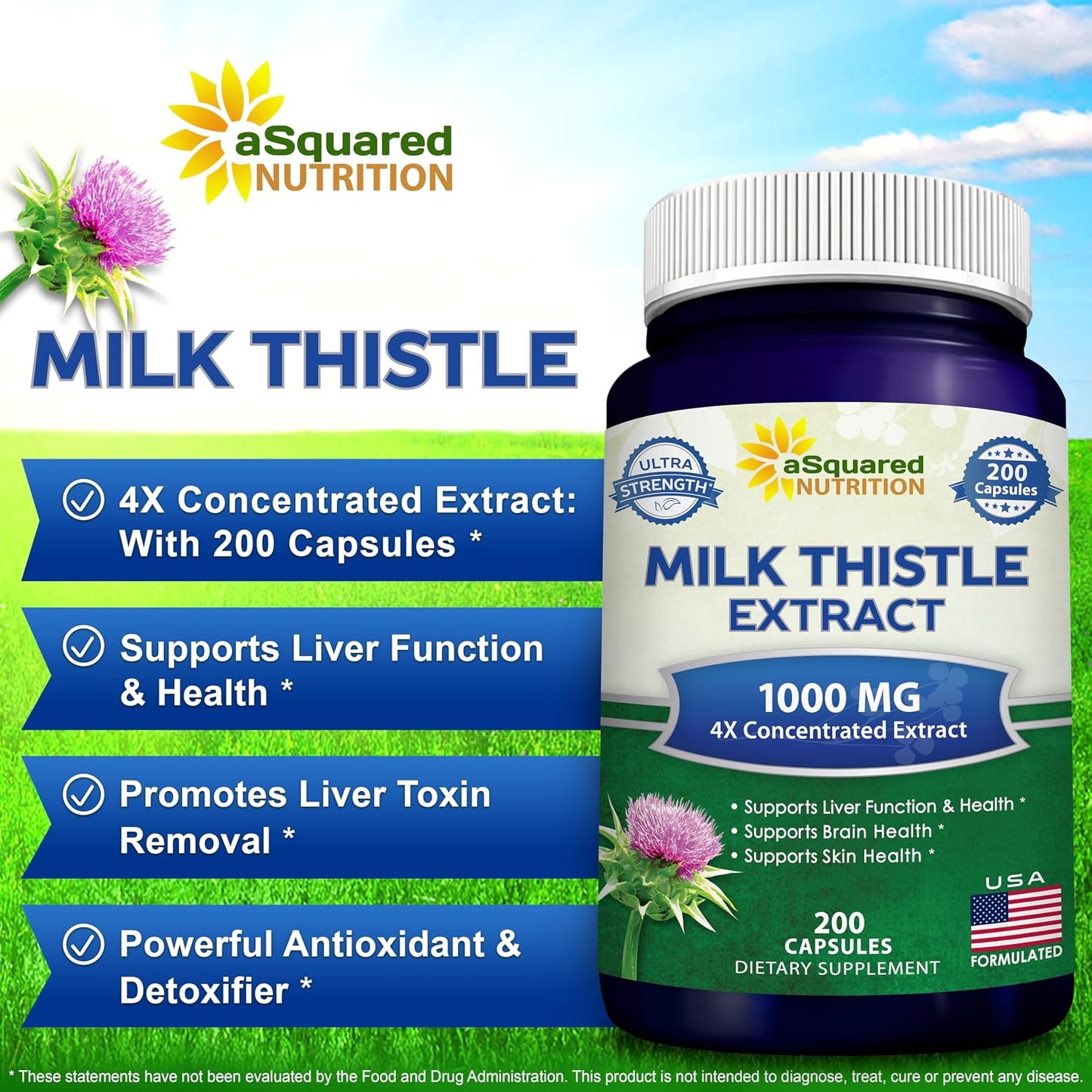 Milk Thistle Supplement - 200 Capsules - Silymarin Extract for Liver Detox | 4X Concentrated Extract - 4:1 Milk Thistle Seed Powder Herb Pills - Support Liver Cleanse - 250mg Per Capsule
