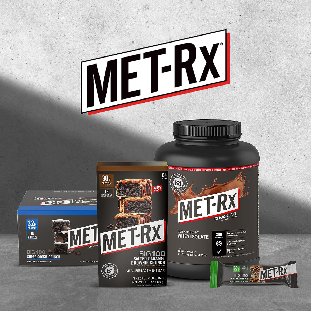 MET-Rx Big 100 Protein Bar, Meal Replacement Bar, 30G Protein, Salted Caramel Brownie