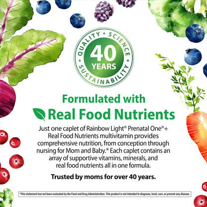 Rainbow Light Prenatal Multivitamin One + for Women | 60 Caplets | Essential Nutrition for Mom & Baby | Real Food Nutrients | Prenatal Botanical & Probiotic Blend | Essential Nutrition for Mom & Baby | Real Food Nutrients | Prenatal Botanical & Probiotic