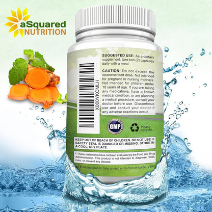 aSquared Nutrition Turmeric Curcumin 1300mg with BioPerine Black Pepper Extract - 180 Capsules - with 95% Curcuminoids, 100% Natural Tumeric Root Powder Supplements, Pure & Joint Stiffness Pills
