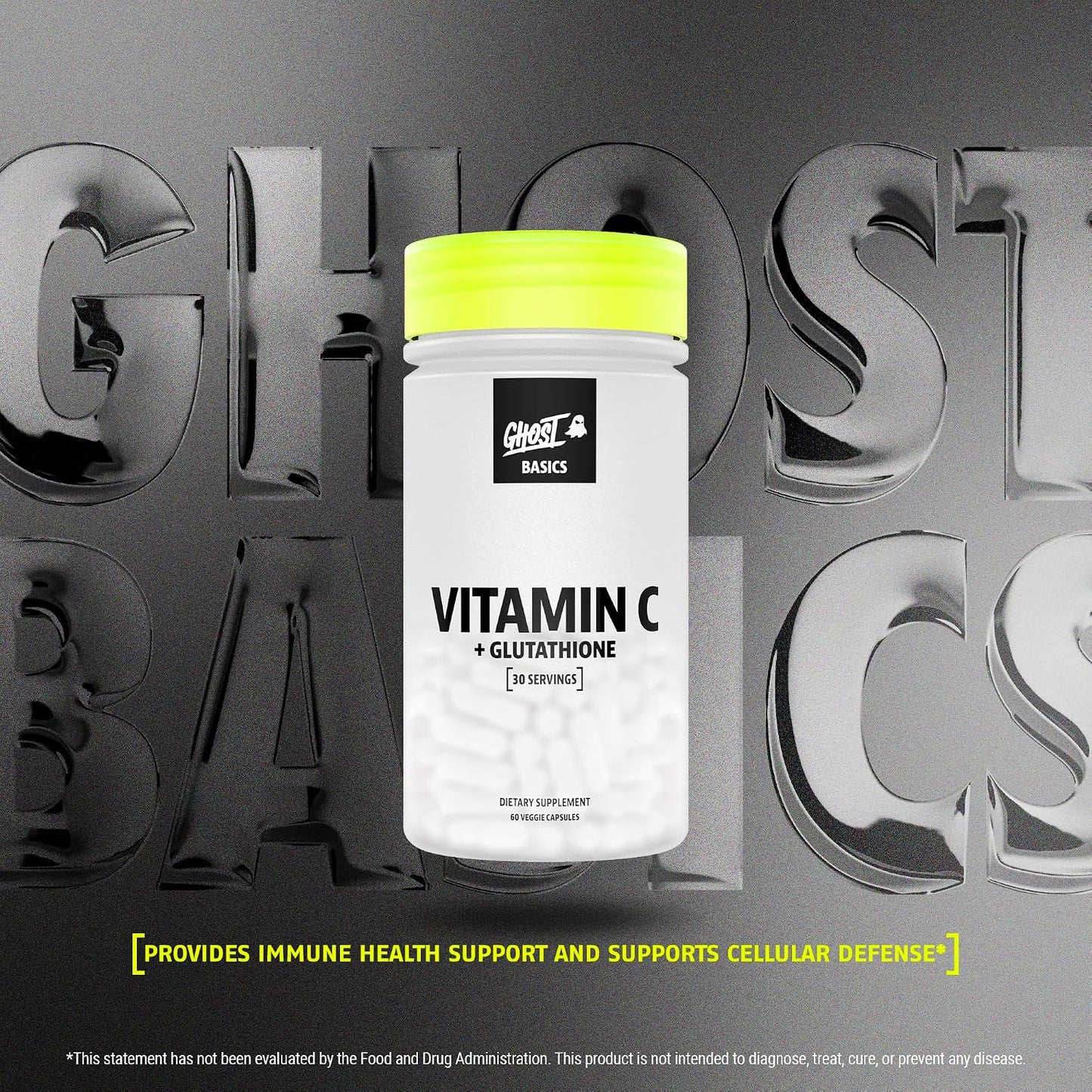 GHOST Basics Vitamin C + Glutathione Supplement for Men & Women – 500MG PureWay-C, 250MG L-Glutathione for Immune Health Support, Detox & Cleanse – Vegan, Soy-Free & Gluten-Free - 60 Veggie Capsules