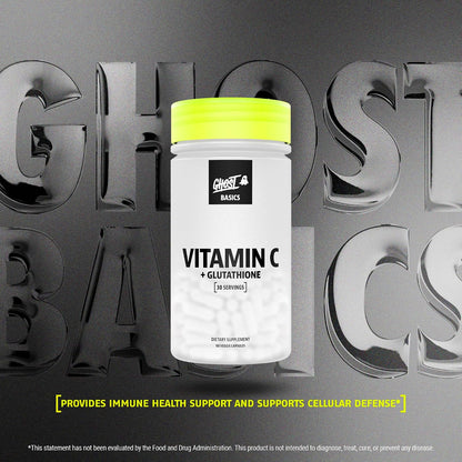 GHOST Basics Vitamin C + Glutathione Supplement for Men & Women – 500MG PureWay-C, 250MG L-Glutathione for Immune Health Support, Detox & Cleanse – Vegan, Soy-Free & Gluten-Free - 60 Veggie Capsules