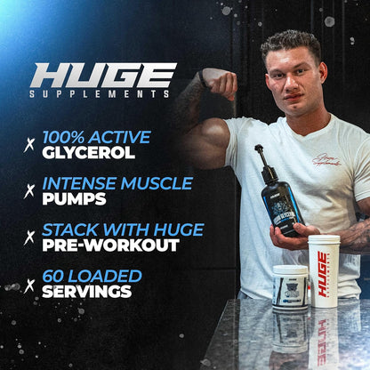 Huge Supplements Liquid Glycerol Supplement, Enhances Muscle Pumps, Increases Muscle Fullness, Boosts Endurance, Cellular Hydration Agent, Clean & Convenient Pump Top, Unflavored (60 Servings)