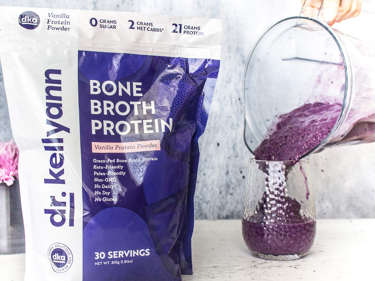 Dr. Kellyann Bone Broth Protein Powder, Vanilla (30 Servings) - Protein 21g, 2g Net Carbs