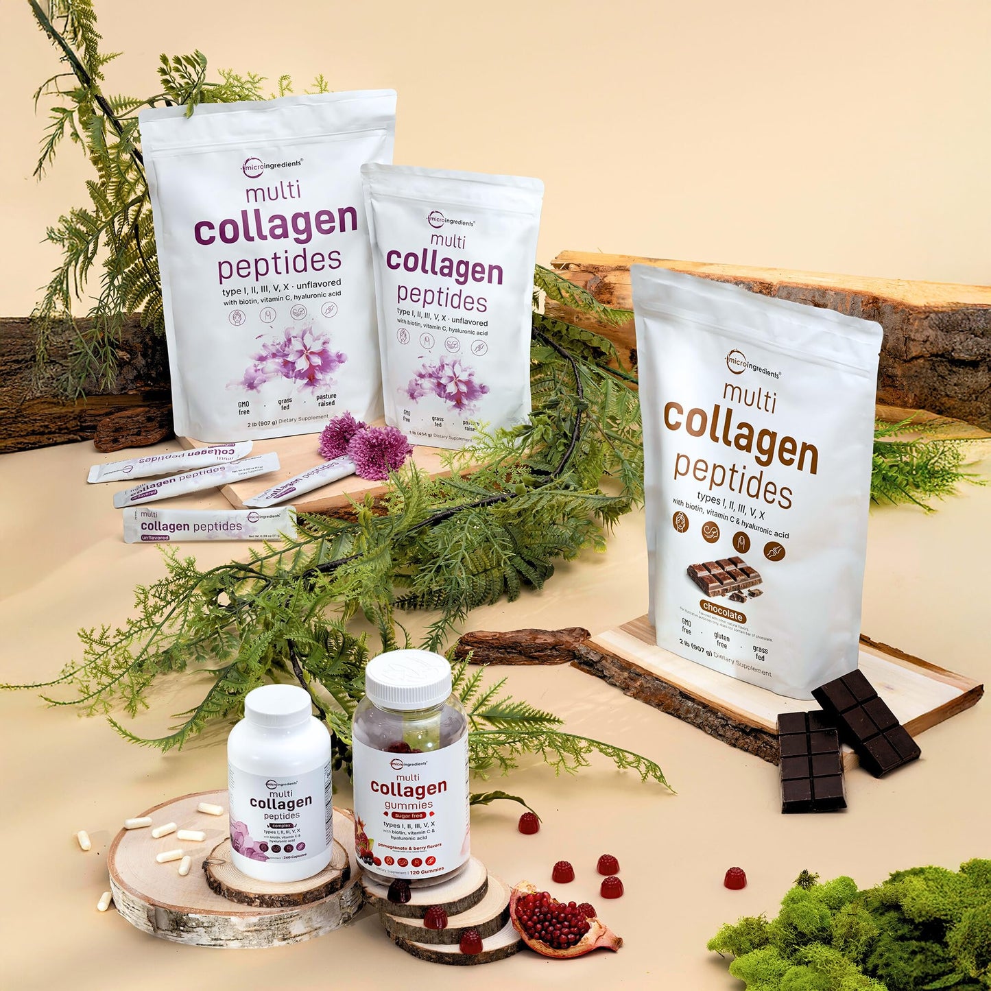Micro Ingredients Multi Collagen Pills, 240 Capsules | Type I, II, III, V, X | Hydrolyzed Peptides with Biotin, Hyaluronic Acid, & Fat Soluble Vitamin C Complex | Non-GMO, Filler Free