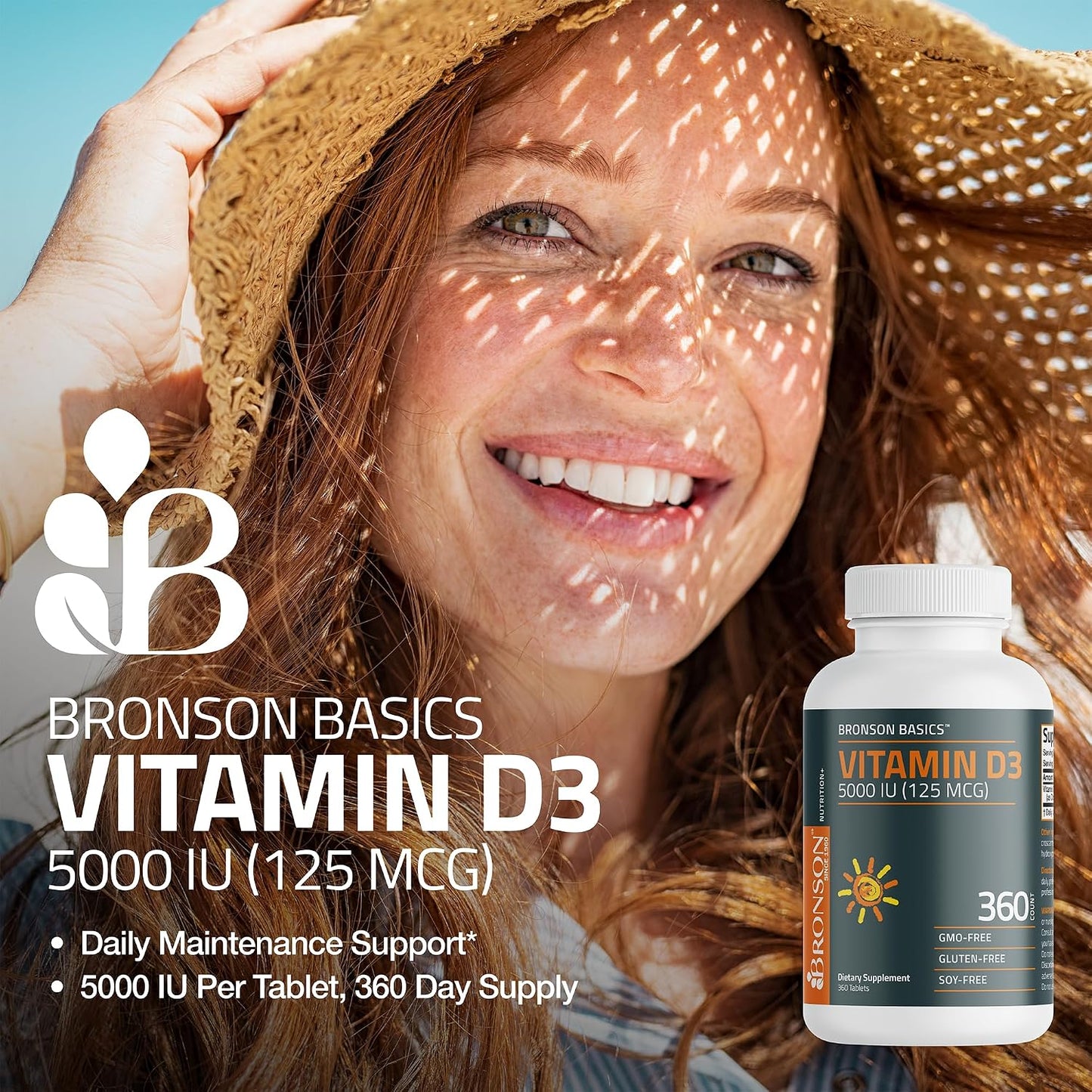 Bronson Vitamin D3 5000iu (125mcg) Non-GMO Gluten-Free Soy-Free 360 Tablets | Immune, Bone, Joint, Breast, Heart, and Colon Health Supplement