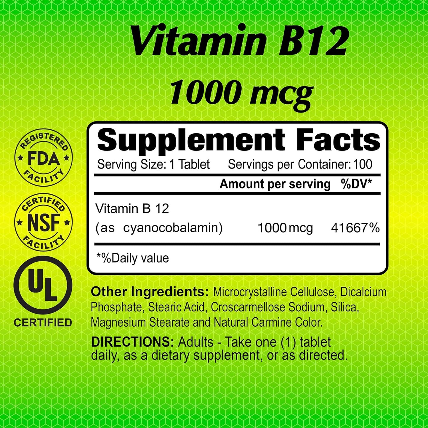 ALFA VITAMINS Vitamin B12 1000 Mcg 100 Tablets. Immune System. Nerves and Brain Health. Metabolism