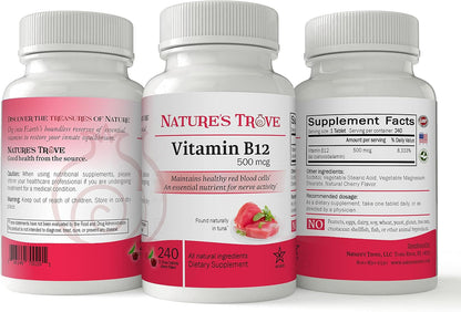 Vitamin B12 500 mcg by Nature's Trove - 240 EZ Chew Tablets Cherry Flavor